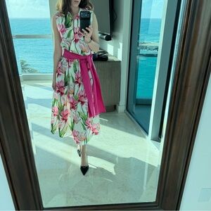 A line floral midi dress